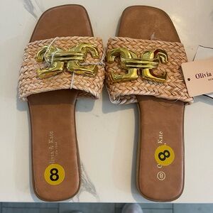 Tan Woven Slide Sandals